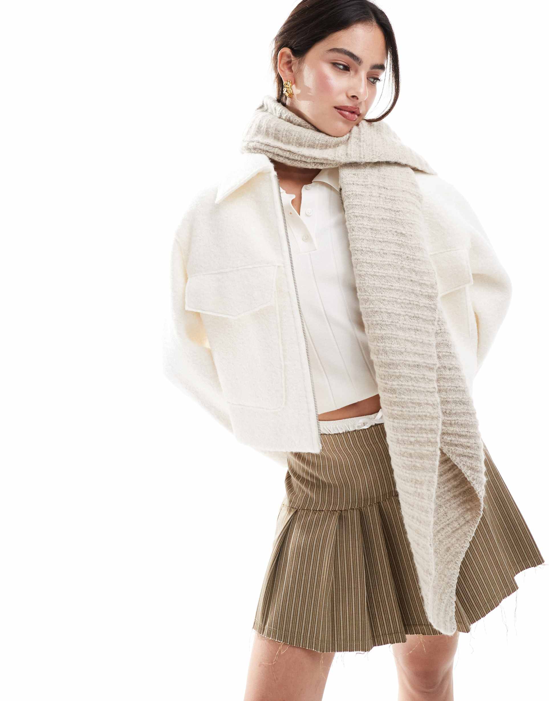 pieces pyron fluffy ribbed long scarf in gray