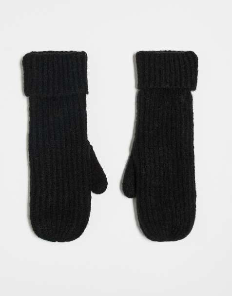 Pieces Pyron knitted mittens in black - view 1