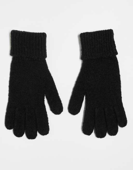 Pieces – Pyron – Svarta, ribbade, fluffiga handskar