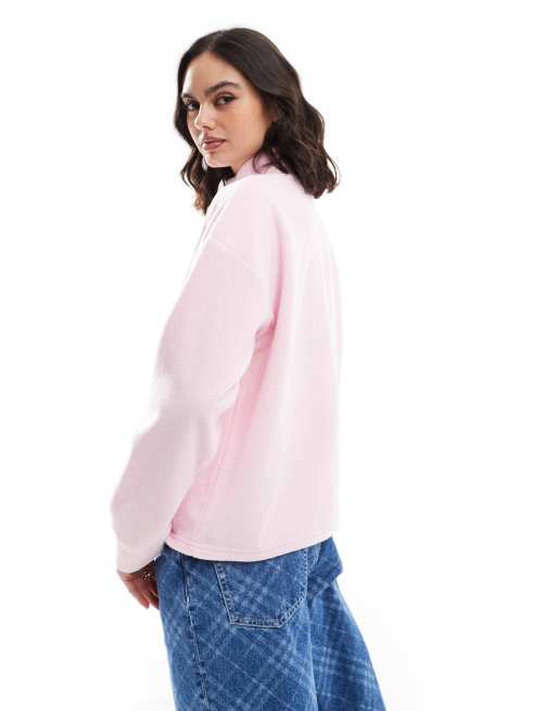 Pieces quarter zip fleece jacket in baby pink