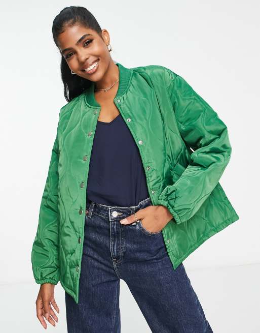 Green women's hot sale bomber jacket