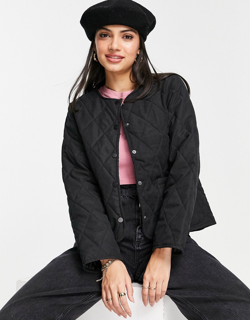 Pieces quilted cropped jacket in black