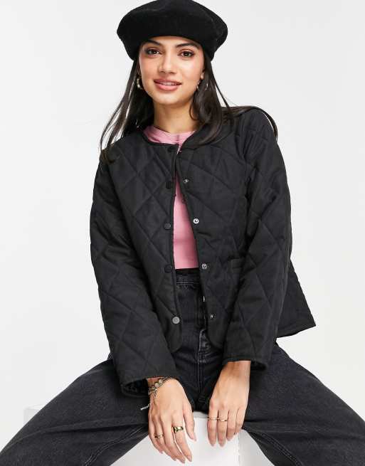 Pieces quilted cropped jacket in black ASOS