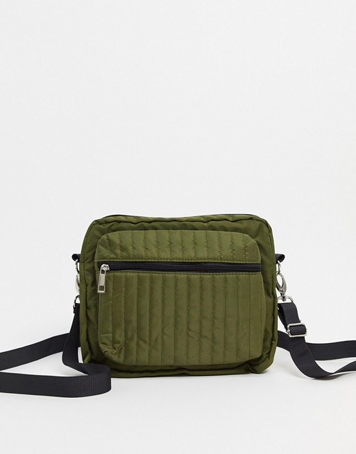Pieces quilted cross body bag in khaki