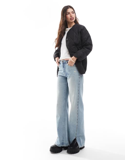 Pieces quilted lightweight jacket in black