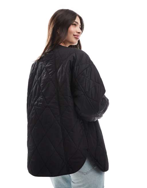 Pieces quilted lightweight jacket in black