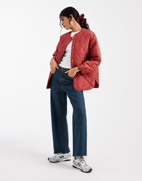 Pieces quilted lightweight jacket in garnet red