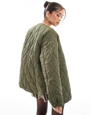 Pieces Quilted Lightweight Jacket In Green