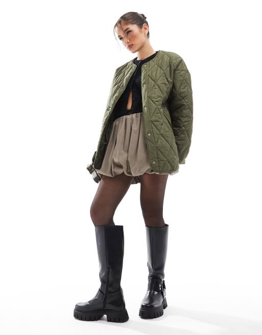 Pieces quilted lightweight jacket in olive