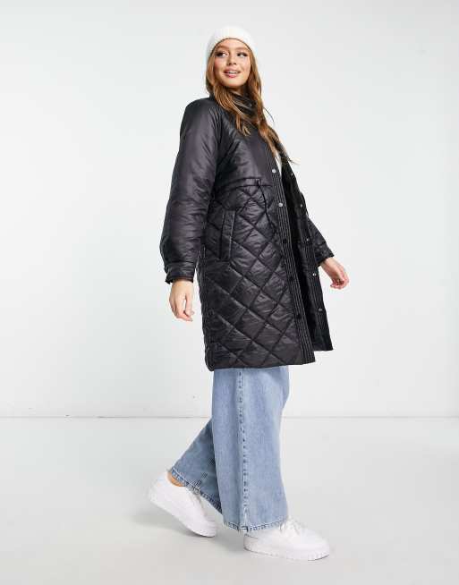 LONGLINE QUILTED COAT - Black