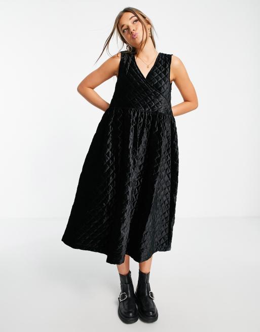Pieces quilted midi dress in black