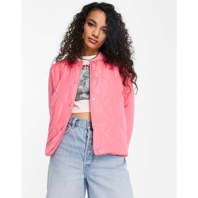 Pink quilted bomber jacket sale