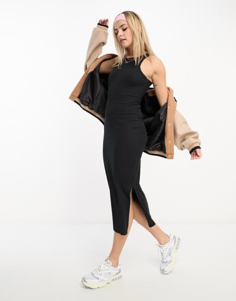 Pieces racer neck midi dress in black - view 1