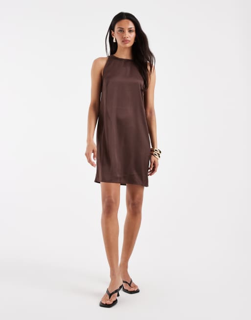 coffee brown dress Rihoas Vintage Button-Front Coat Dress
