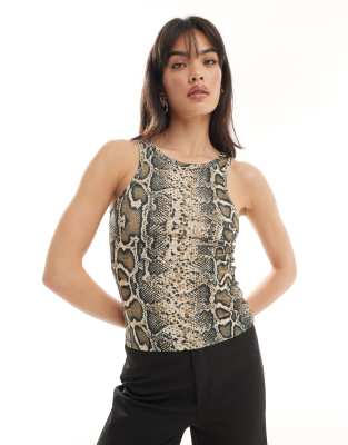 Pieces Racer Neck Tank Top In Snake Print-multi