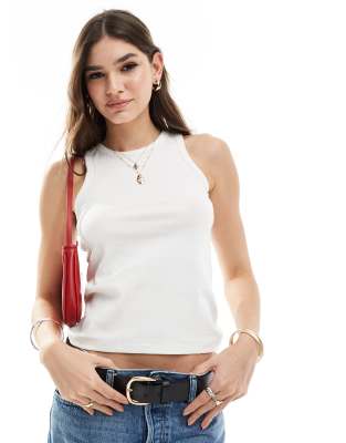 Pieces Pieces racer neck tank top in white