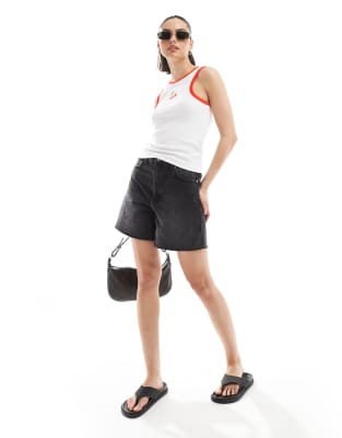 Pieces Racer Neck Tank Top With Embroidered Cherry Graphic In White