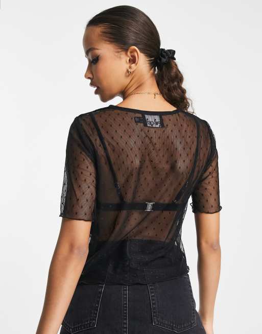 Black mesh 2025 top short sleeve