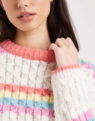 Pieces Rainbow Striped Knit Sweater In White