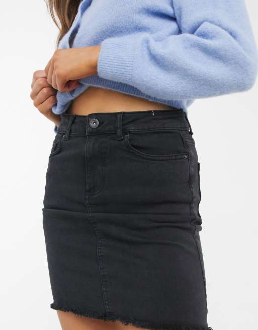 Black denim shop skirt raw edge