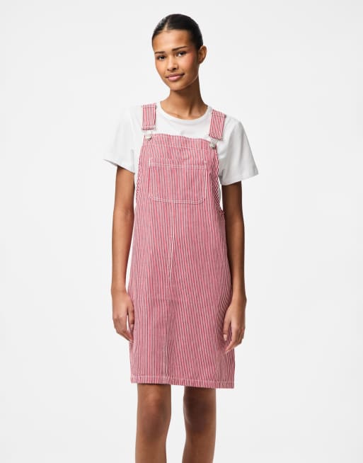 Pieces - Rød Pinafore-kjole med striber