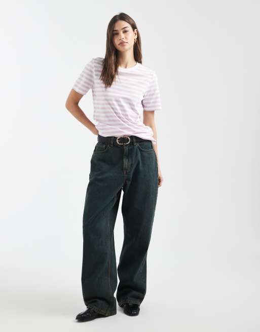 Pieces - Recht gestreept T-shirt met korte mouwen in roze en wit, 2 van 4