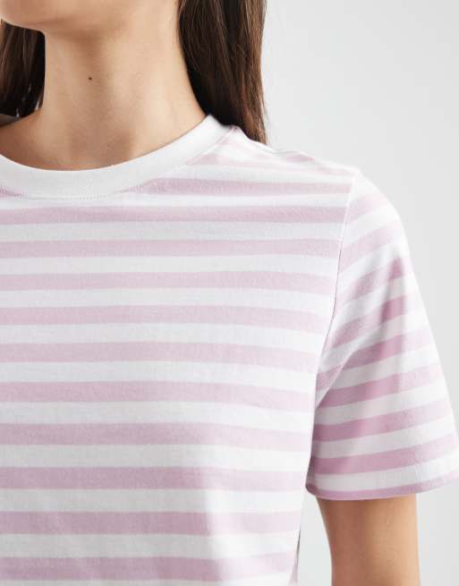Pieces - Recht gestreept T-shirt met korte mouwen in roze en wit, 3 van 4