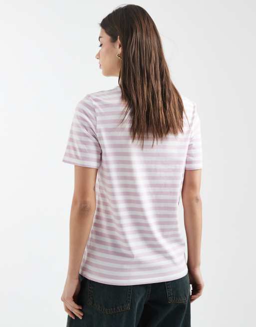 Pieces - Recht gestreept T-shirt met korte mouwen in roze en wit, 4 van 4