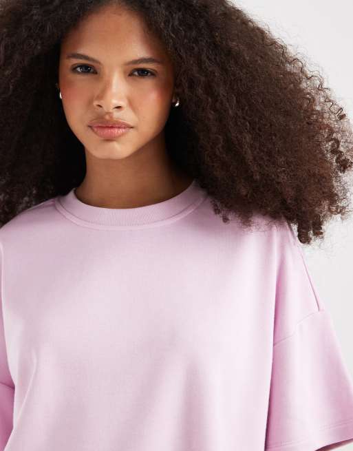 Pieces - Recht T-shirt van sweaterstof in lichtroze, deel van co-ord set, 4 van 4