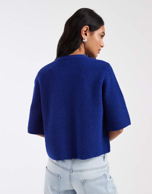 Pieces - Recht vest met korte mouwen in donkerblauw, 4 van 4