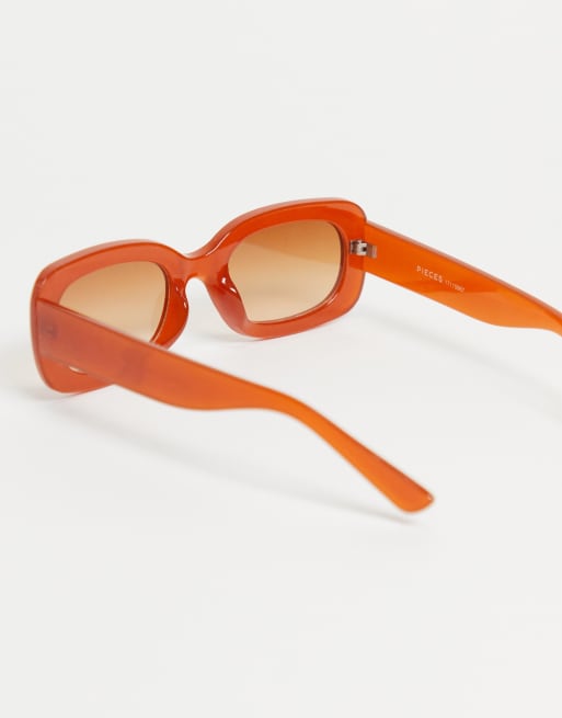 Pieces - Rechthoekige zonnebril in oranje, 2 van 4