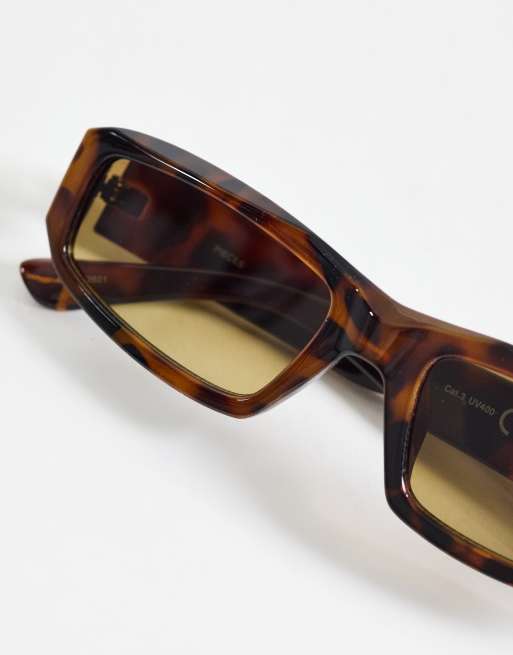 Pieces - Rechthoekige zonnebril met tortoise print, 2 van 3