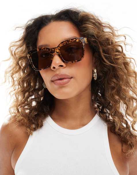Pieces rectangle sunglasses in brown tortoise shell - view 1