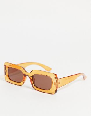 Pieces rectangle sunglasses in brown - ASOS Price Checker