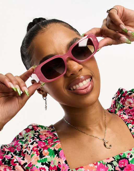 Pieces rectangle sunglasses in pink