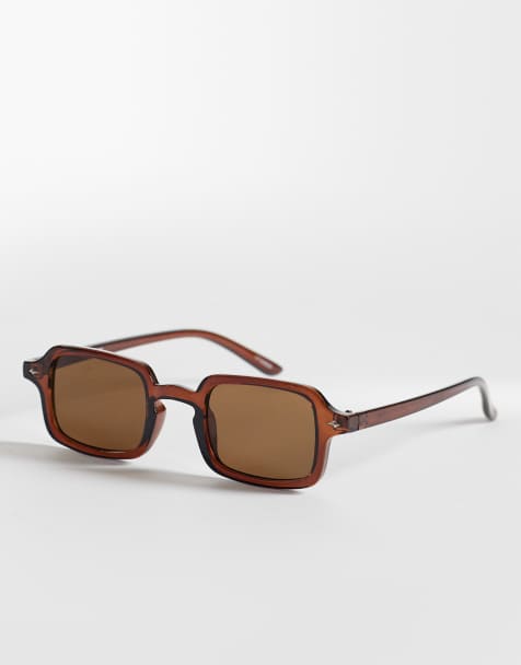 Pieces rectangular sunglasses in brown - view 1