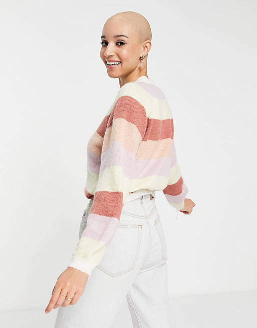  Pieces recycled blend pastel stripe cardigan in multi 