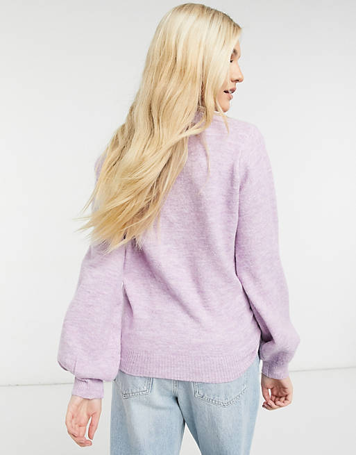  Pieces recycled polyester blend jumper with balloon sleeve in lilac 