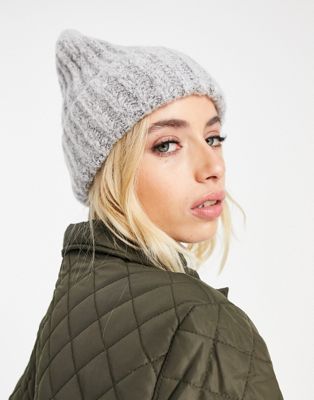 Pieces polyester blend textured ribbed beanie in light grey - BLACK