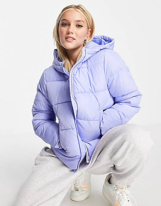 Pieces polyester padded puffer jacket in blue - MBLUE