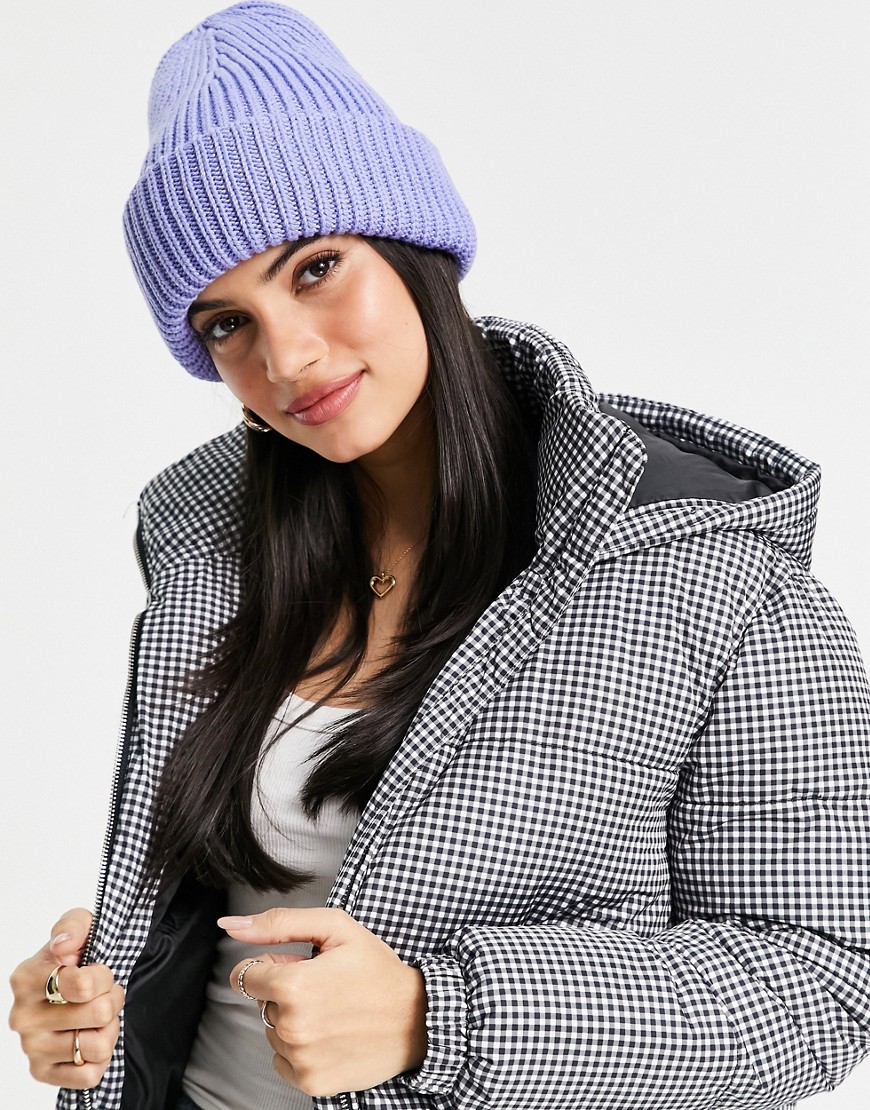Pieces recycled polyester ribbed beanie in pale blue-Blues