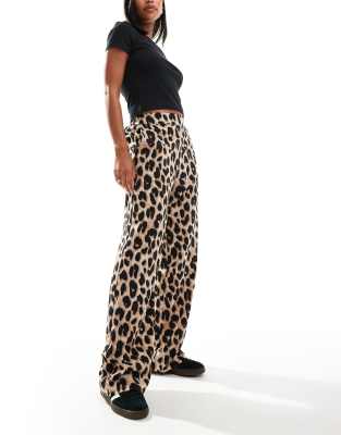 Pieces Regular Fit High Waist Pants In Leopard Print-multi