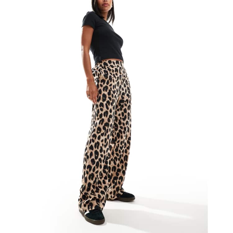 Pieces regular fit high waist pants in leopard print | ASOS