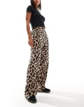 [Pieces] Pieces regular fit high waisted pants in leopard print-Multi S Black leo