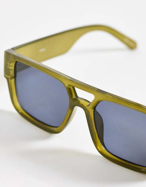 Pieces retro aviator sunglasses in green, 2 of 3