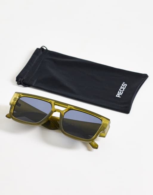 Pieces retro aviator sunglasses in green, 3 of 3