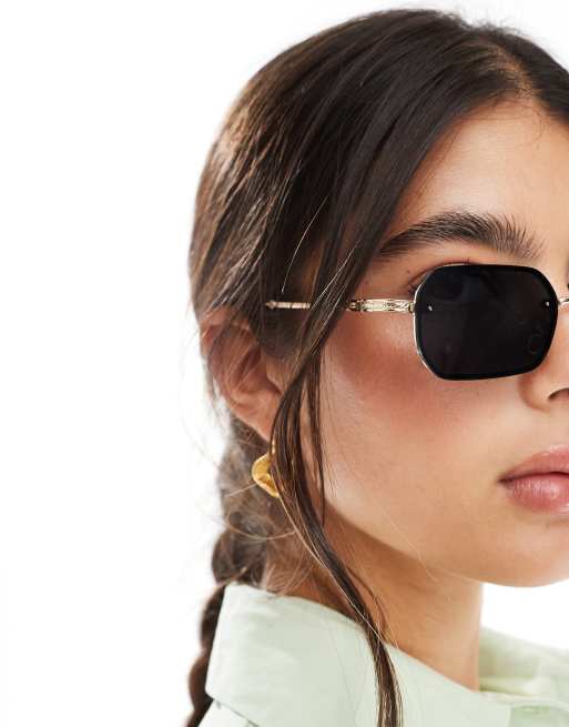 Pieces retro black lens sunglasses in gold, 3 of 4