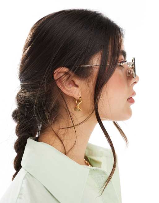 Pieces retro black lens sunglasses in gold, 4 of 4