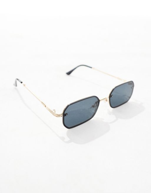 Pieces retro black lense sunglasses in gold, 2 of 4