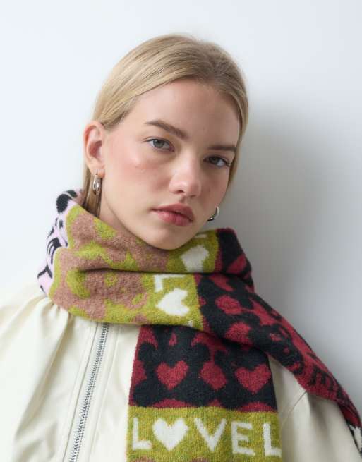 Pieces retro jacquard knitted scarf in multi, 3 of 3